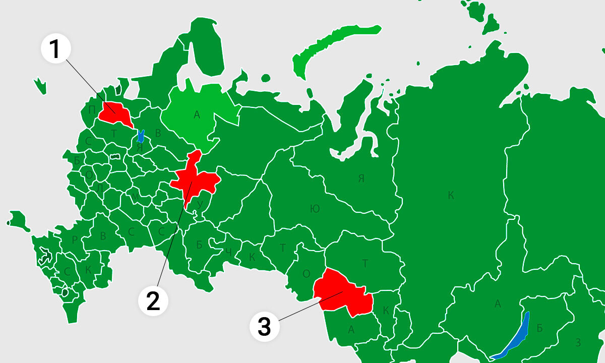 Какие субъекты отмечены на карте?