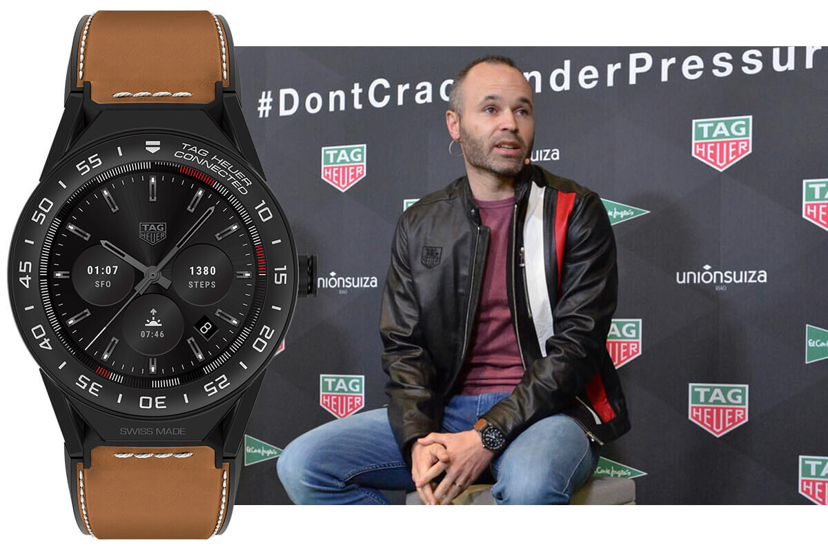 Андрес Иньеста в часах Tag Heuer Connected Modular 45. Изображения: horasyminutos.com, пресс-служба TAG Heuer