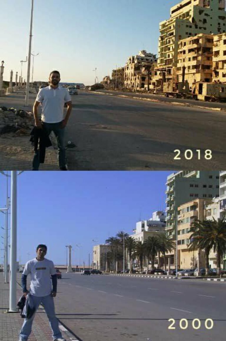  Молодой ливиец сфотографировался в современном Бенгази. Фото были сделаны в тех же местах города, где он фотографировался ещё подростком в далёком 2000-м году.-2