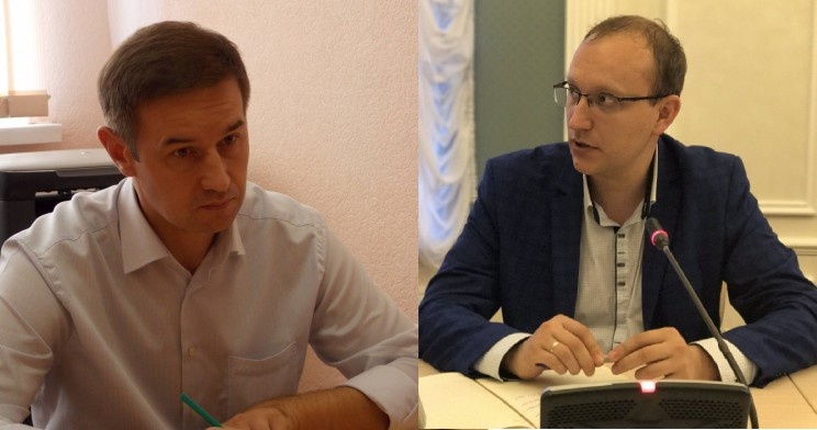 Первый заместитель председателя правительства Ульяновской области, курирующий реальный сектор, Андрей Тюрин (слева) и министр промышленности, строительства, жилищно-коммунального комплекса и транспорта Ульяновской области Дмитрий Вавилин (справа)