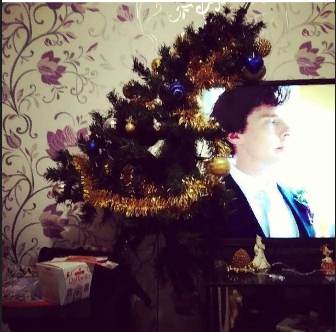 Наша елка в прошлом году. ОЧень удачно завалил ее на голову Шерлоку