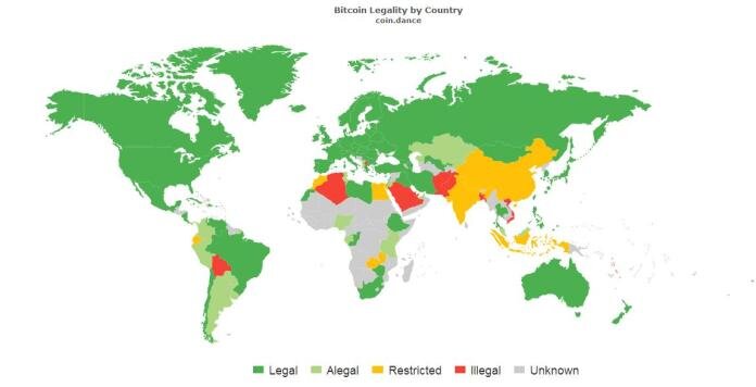 Любые операции с BTC запрещены в таких странах как Афганистан, Алжир, Бангладеш, Пакистан, Саудовская Аравия, Катар, Боливия, Македония, а также Вануату.