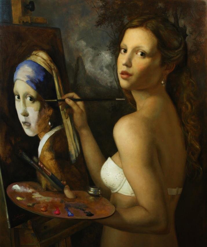  Сизар Сантос.
 Инmимность. Масло/холст, 80* 67 см.    