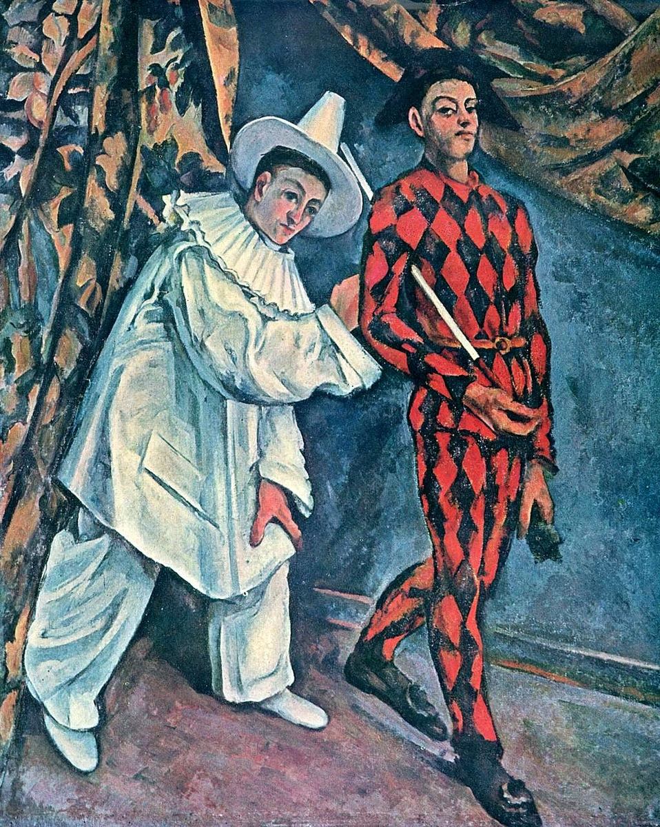 П.Сезанн, Пьеро и Арлекин, 1888, https://yandex.com.tr/collections/card/5a9ff2ebbe1d77008f754bb5/