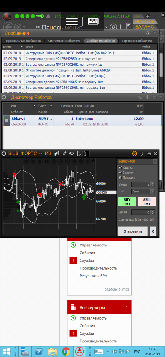 На сервере торгует робот. Покупает доллар и продает его повыше. 