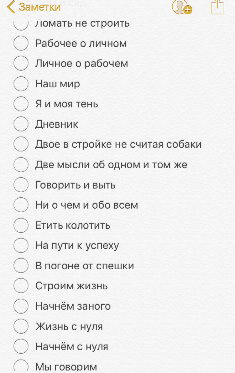 Мои заметки в телефоне на момент выбора названия для канала