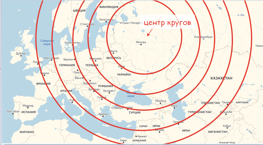 Пример того как можно привлечь людей во Владимир или Ярославль удивительным фактом что мировые столицы располагаются на концентрических кругах от него - даже без исторической оценки этого события