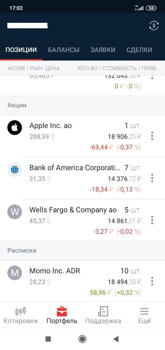 Скрин из приложения брокера