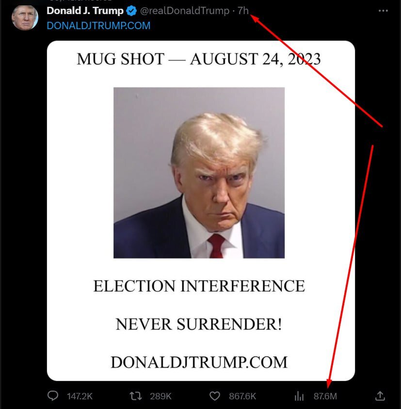 Фото Трампа при аресте - ставит рекорды просмотров.