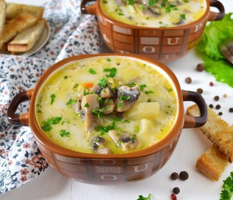 Рецепт грибной суп с сыром плавленным фото