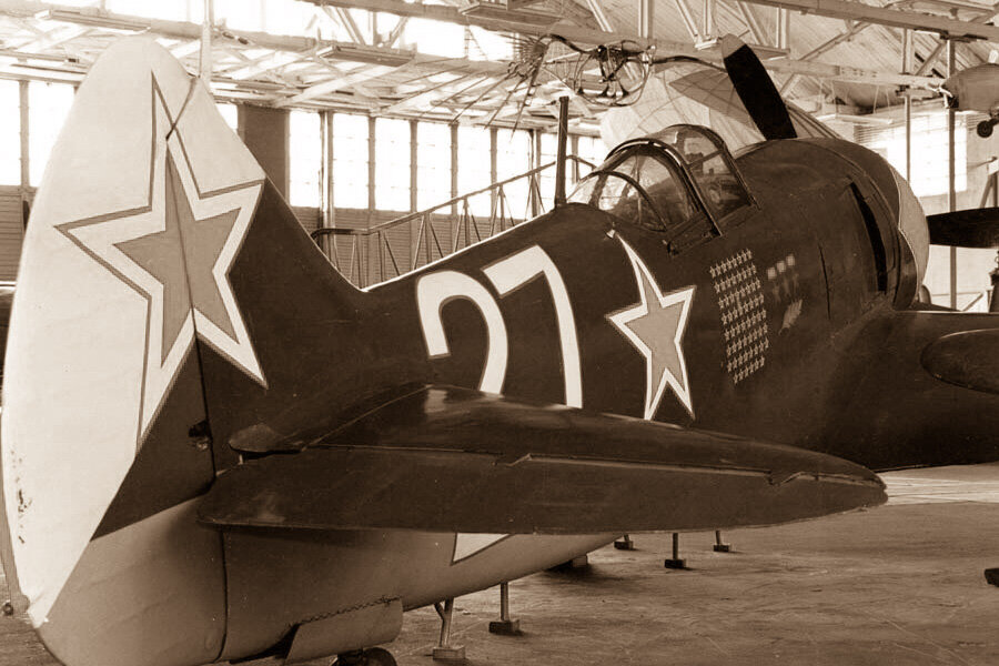 Ла-7 Кожедуба в музее. Количество маленьких звезд - 62, по числу сбитых самолетов. Американцев ему не засчитали по понятным причинам. 