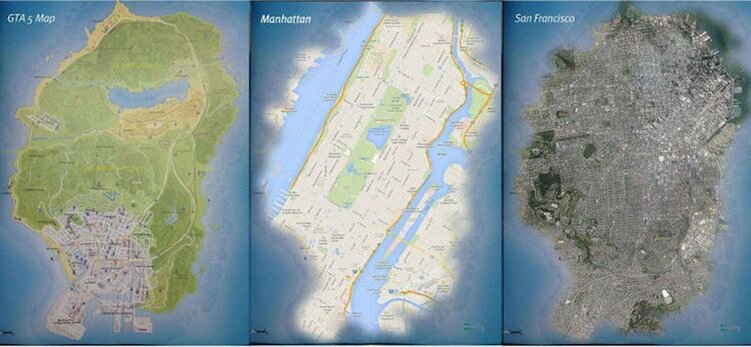 Сравнение карты GTA 5 с Манхэттеном и Сан-Франциско