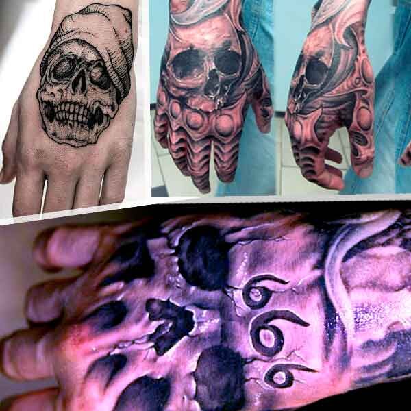 Татуировки с черепами на кистях.