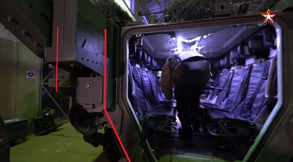 Красным выделены контуры бронекапсулы. Кадр из телепрограммы "Военная приемка".