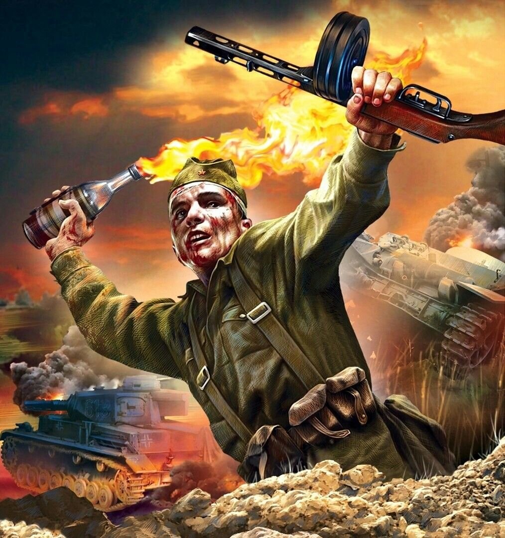 Красноармеец с "коктейлем Молотова", рисунок художника  И.Варавина