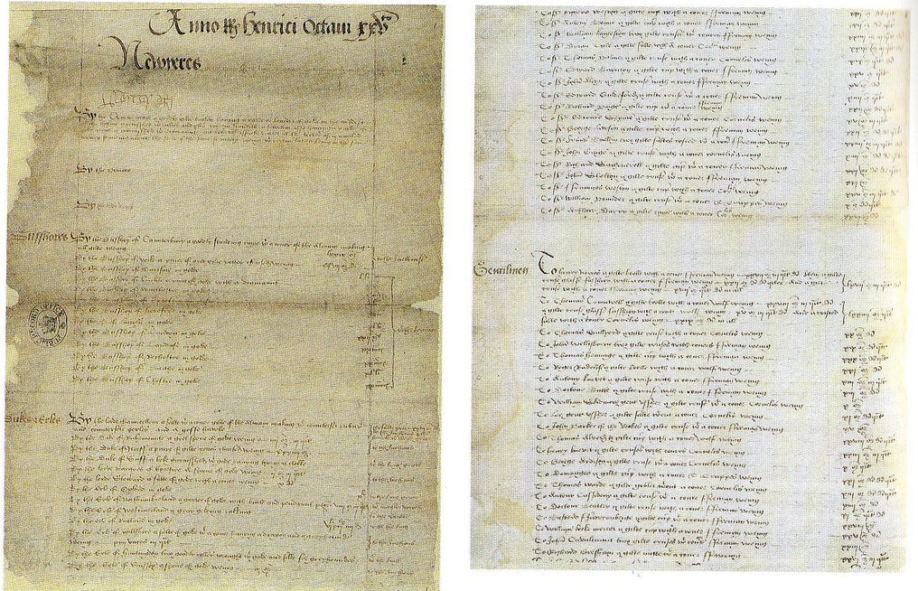 список подарков, полученных Генрихом VIII на Рождество 1534 г.