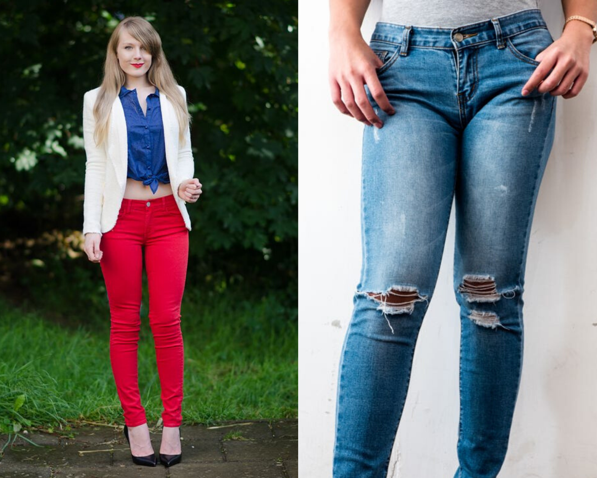 Низкая посадка укорачивает ноги и делает талию визуально шире.  