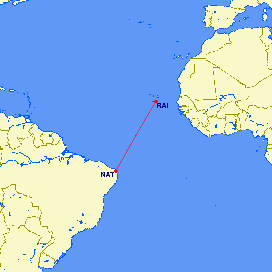 Azul доставила свой ATR в Бразилию, пролетев на последнем этапе 2639 километров. Фото: GCmap.com