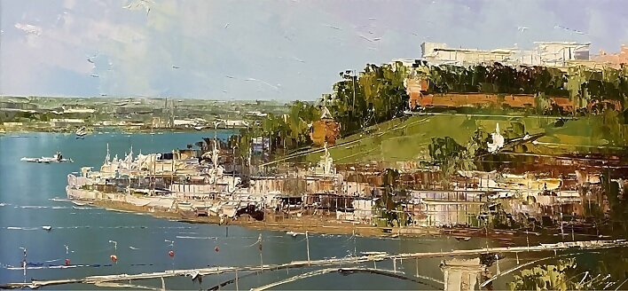 Щербаков В.В., «Речной вокзал», холст, масло, 40 х 80 см