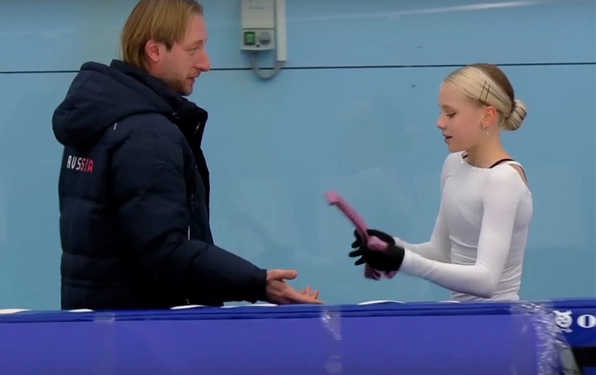 Евгений Плющенко и Кира Трофимова на контрольных прокатах
