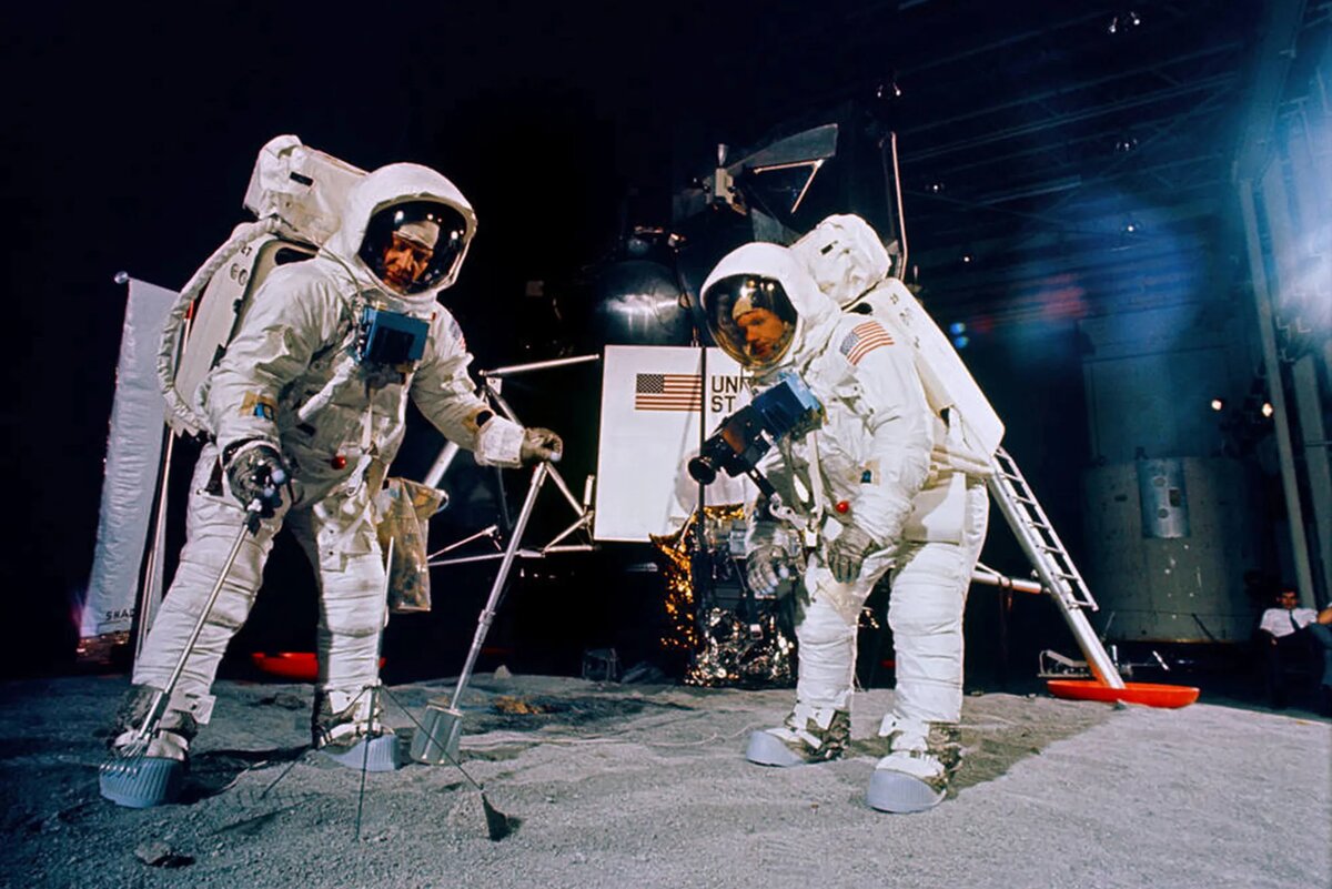 The astronauts on the moon