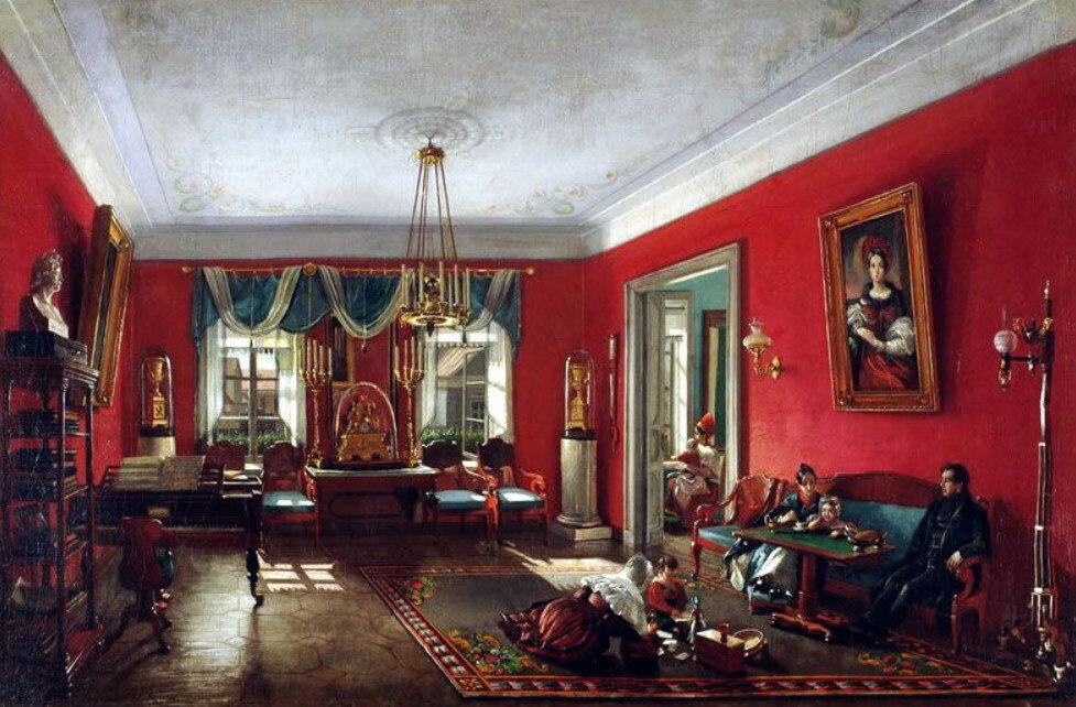 Гостиная в доме Нащокиных. Н.И. Подключников. 1838. Холст, масло