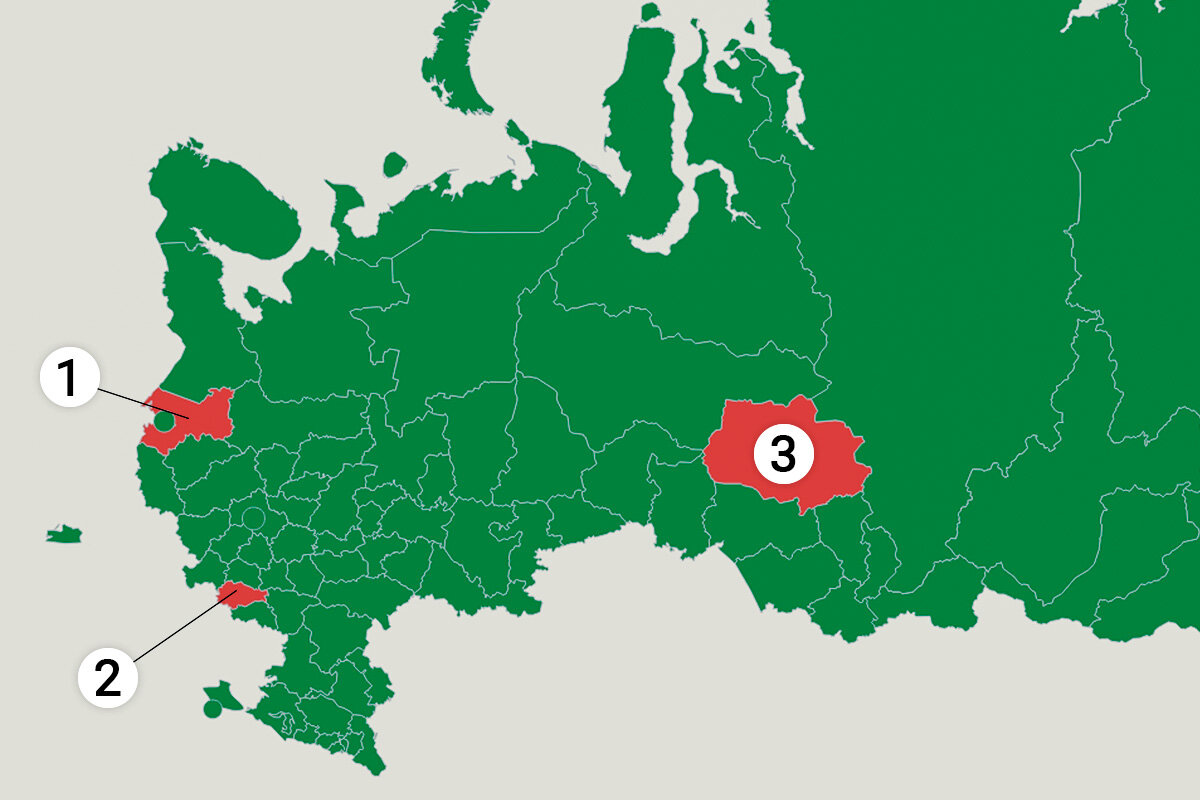 Какие субъекты отмечены на карте?