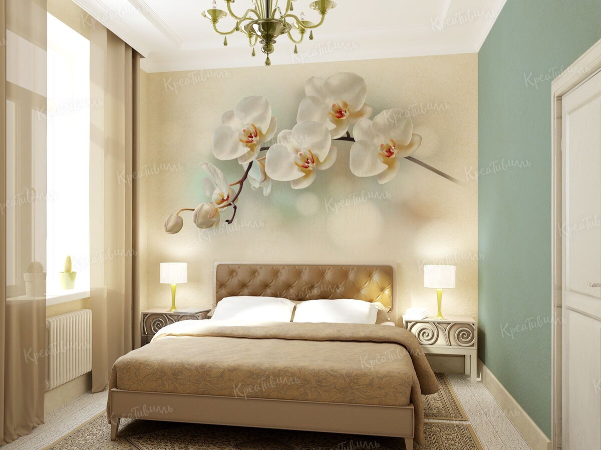Фотообои Орхидея в спальне