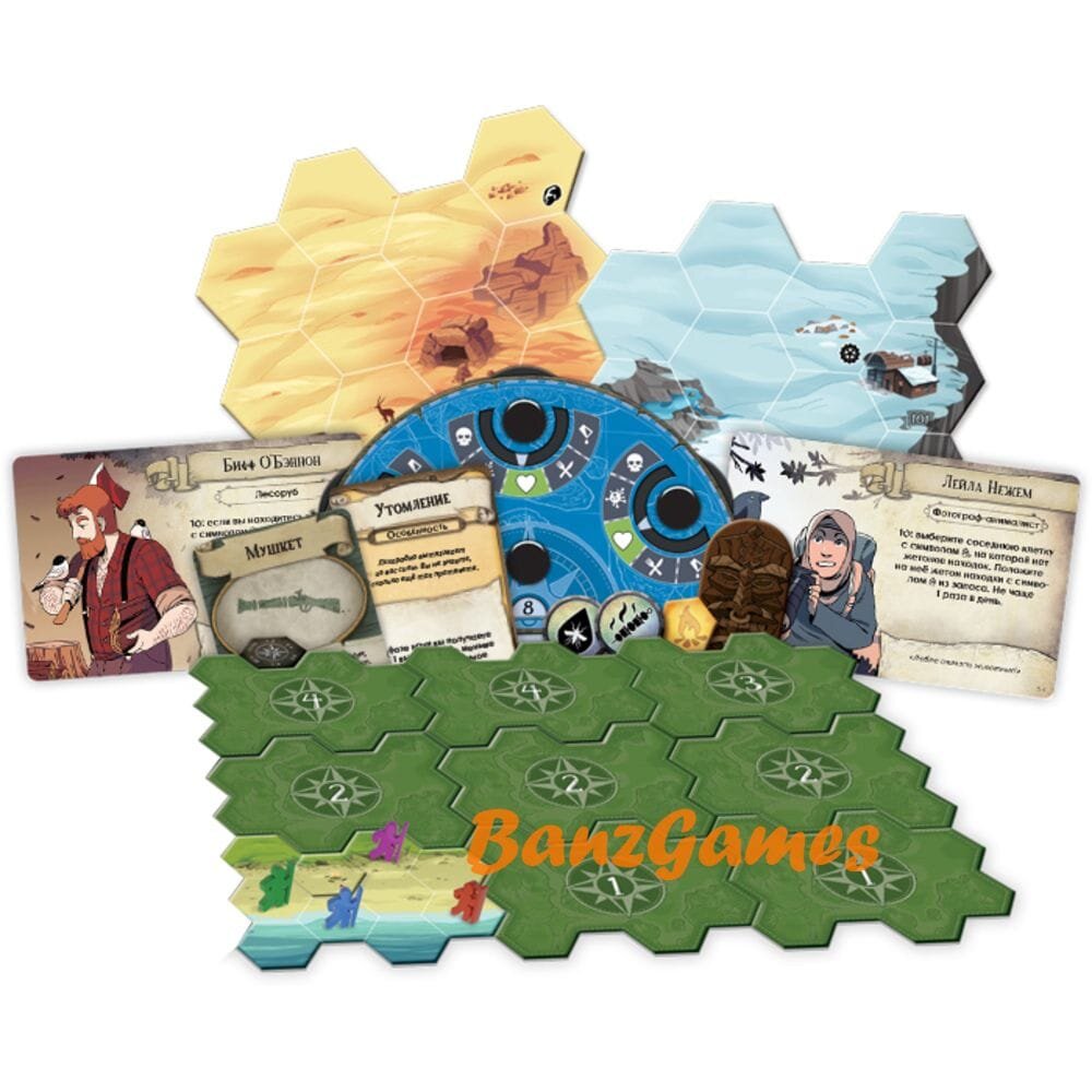 Название игры полностью передаёт её суть. Однажды вы просыпаетесь на необитаемом острове, у вас почти ничего нет с собой (немного воды и еды - вот и всё), куда идти - непонятно, и стремительно приближается ночь… В начале партии вам нужно выбрать один из доступных сценариев (всего их 8, и они идут по порядку, объединяясь в кампанию), и подготовить игровое поле в соответствии с его указаниями (большая часть поля на этом этапе представляет собой скрытые элементы карты). Фигурки выживших выставляются на гекс с лагерем, и начинается суровая битва за выживание.