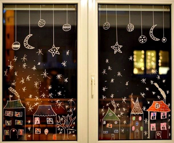 Новогодние рисунки на окнах своими руками на Новый год