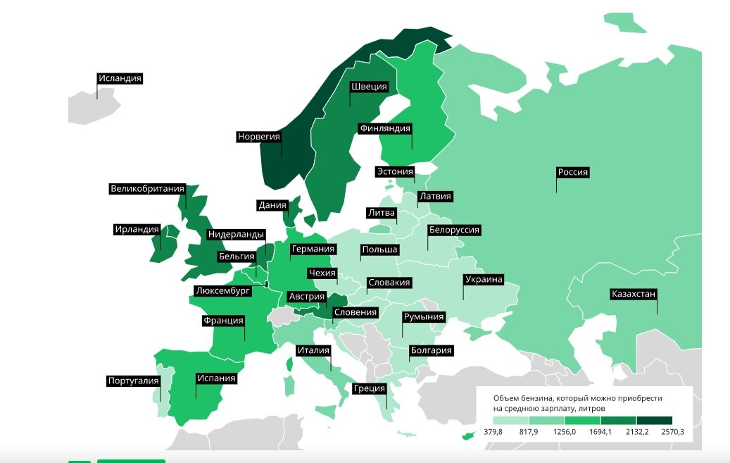 Скрин РИА Новости. Карта доступности бензина. Насыщенный зеленый - максимальная доступность