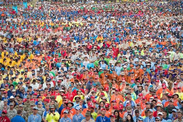 Boy Scouts listen as President Donald Trump speaks during the National Boy Scout Jamboree at Summit Bechtel National Scout Reserve in Glen Jean, West Virginia, July 24, 2017. Saul Loeb / AFP-Getty Images