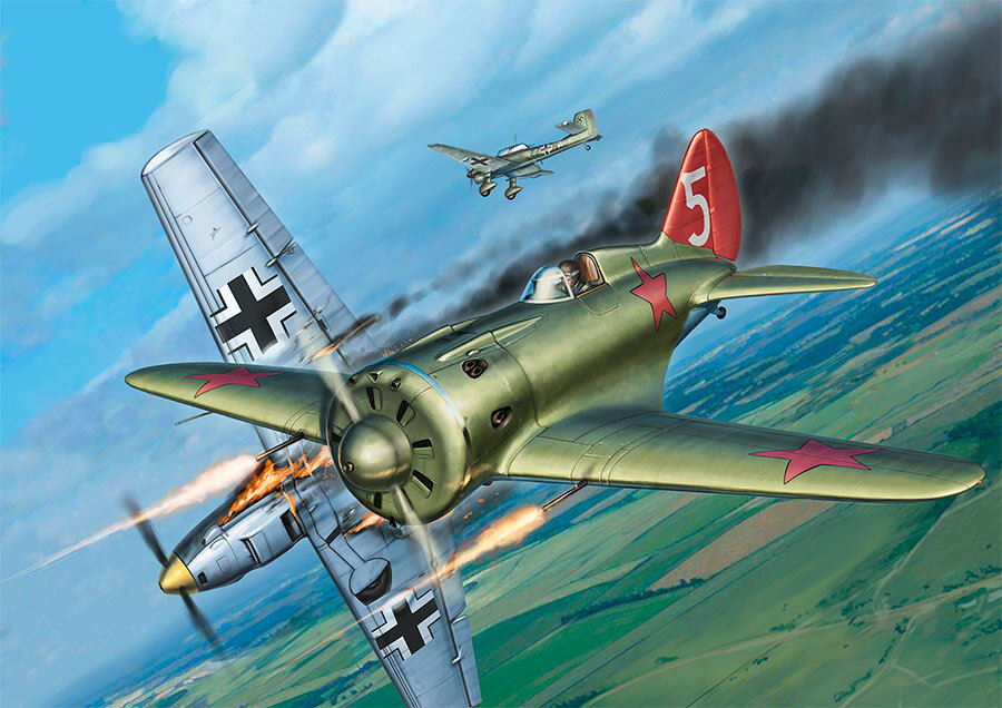 Советский истребитель И-16 атакует. Реконструкция.