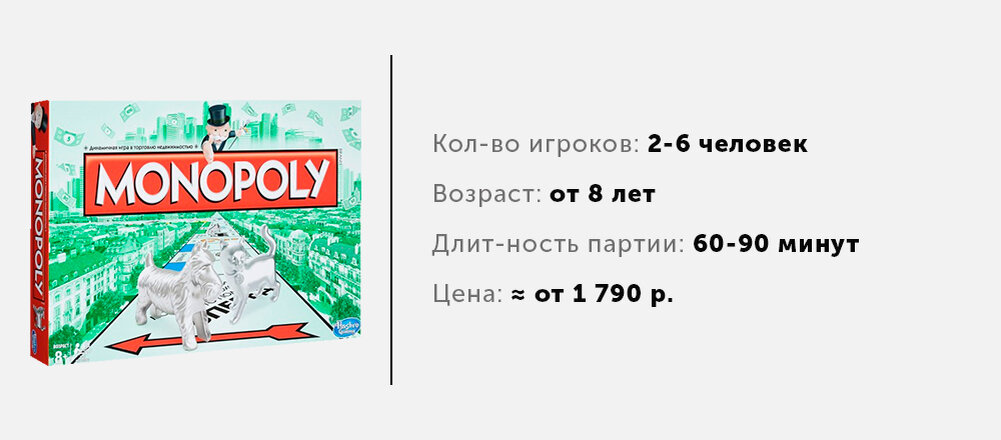 Классический вариант Монополии предназначен для игроков старше 8 лет. В игре одновременно могут принимать участие от 2 до 6 человек. 