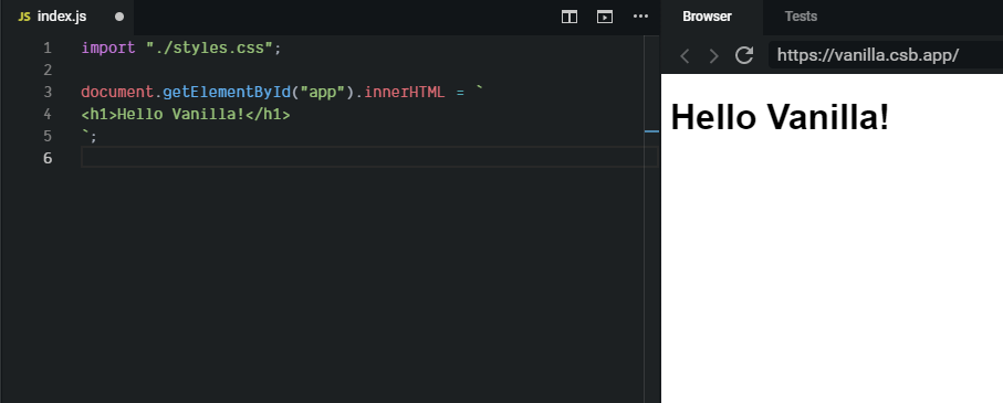 Скришот редактора https://codesandbox.io/s/vanilla