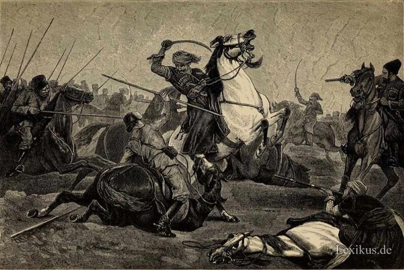 Битва черкесов с казаками. Худ. Б. Лангкавель