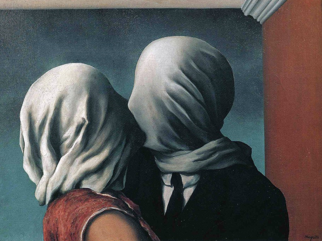 В картине «Влюбленные» (1928) Магритт размышляет о расстроенных желаниях с тканью в качестве барьера.