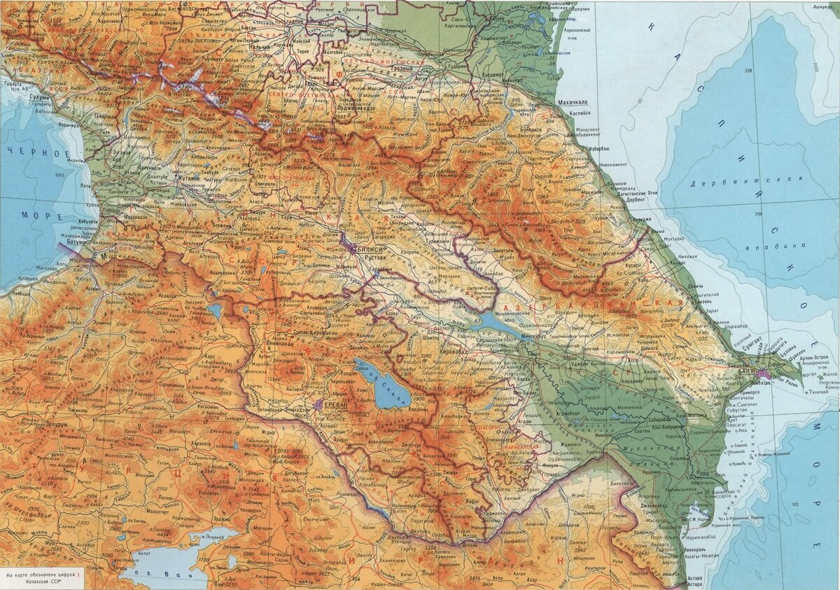 Карта рельефа закавказья