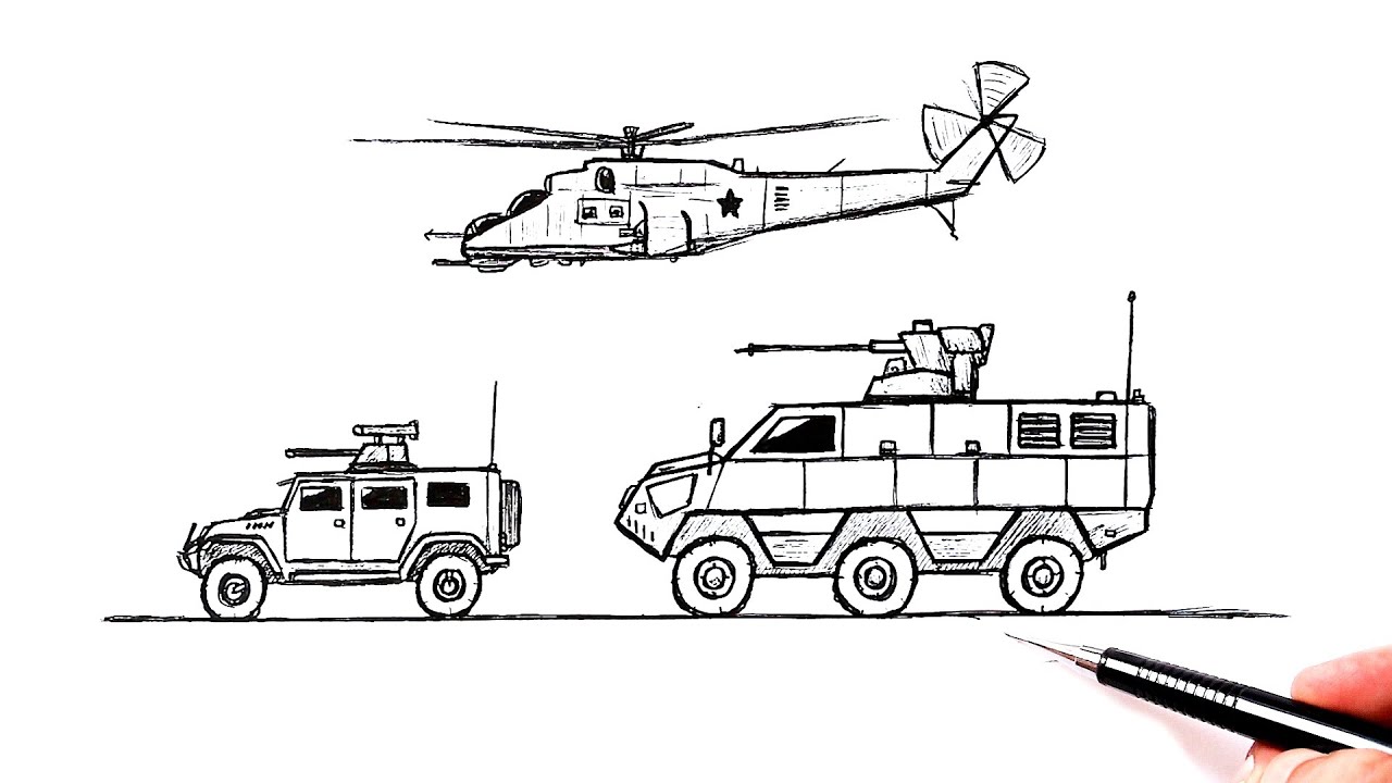 Военные рисунки карандашом: самолет, корабль, солдат