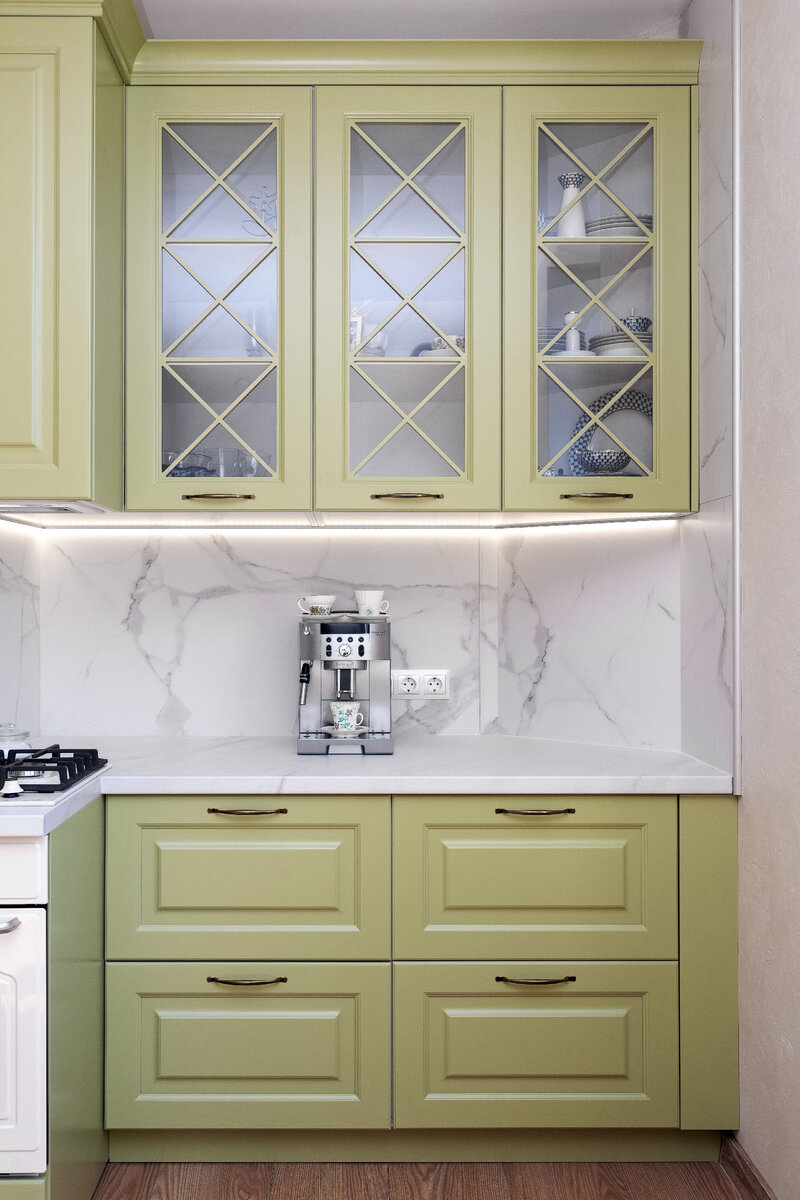 Оливковый цвет стен на кухне (59 фото)
