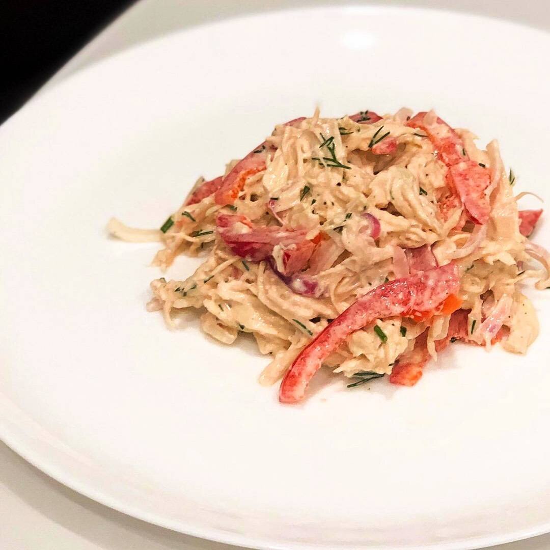 Салат грибы курица перец болгарский