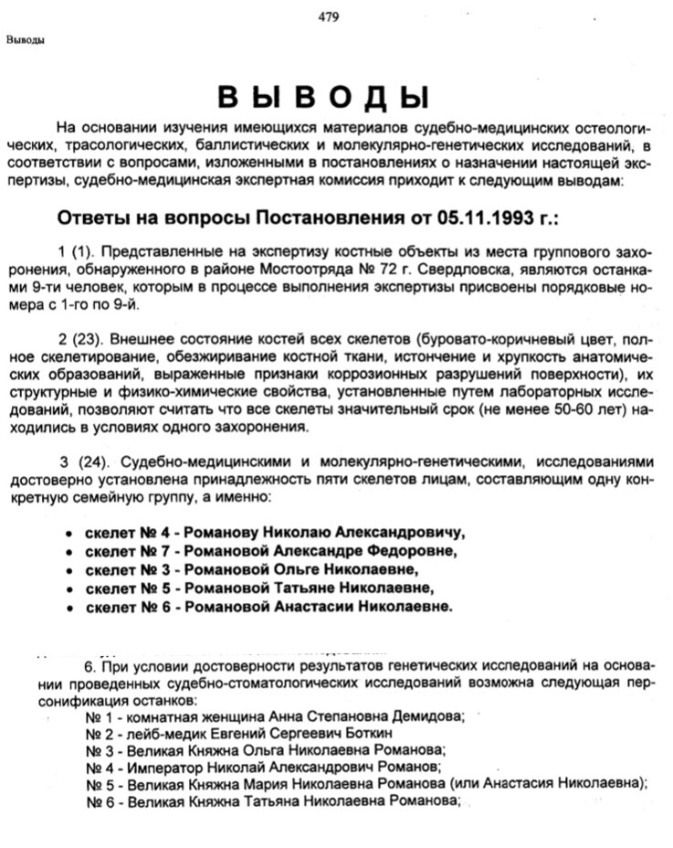 В разных пунктах заключения 1993 года останки приписываются разным людям.