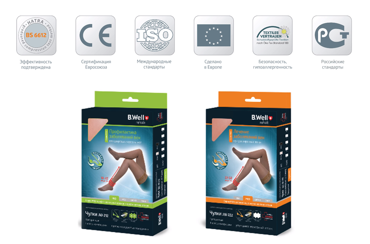 Die Strümpfe JW-212 und JW-222 entsprechen internationalen Anforderungen an medizinische Trikotagen