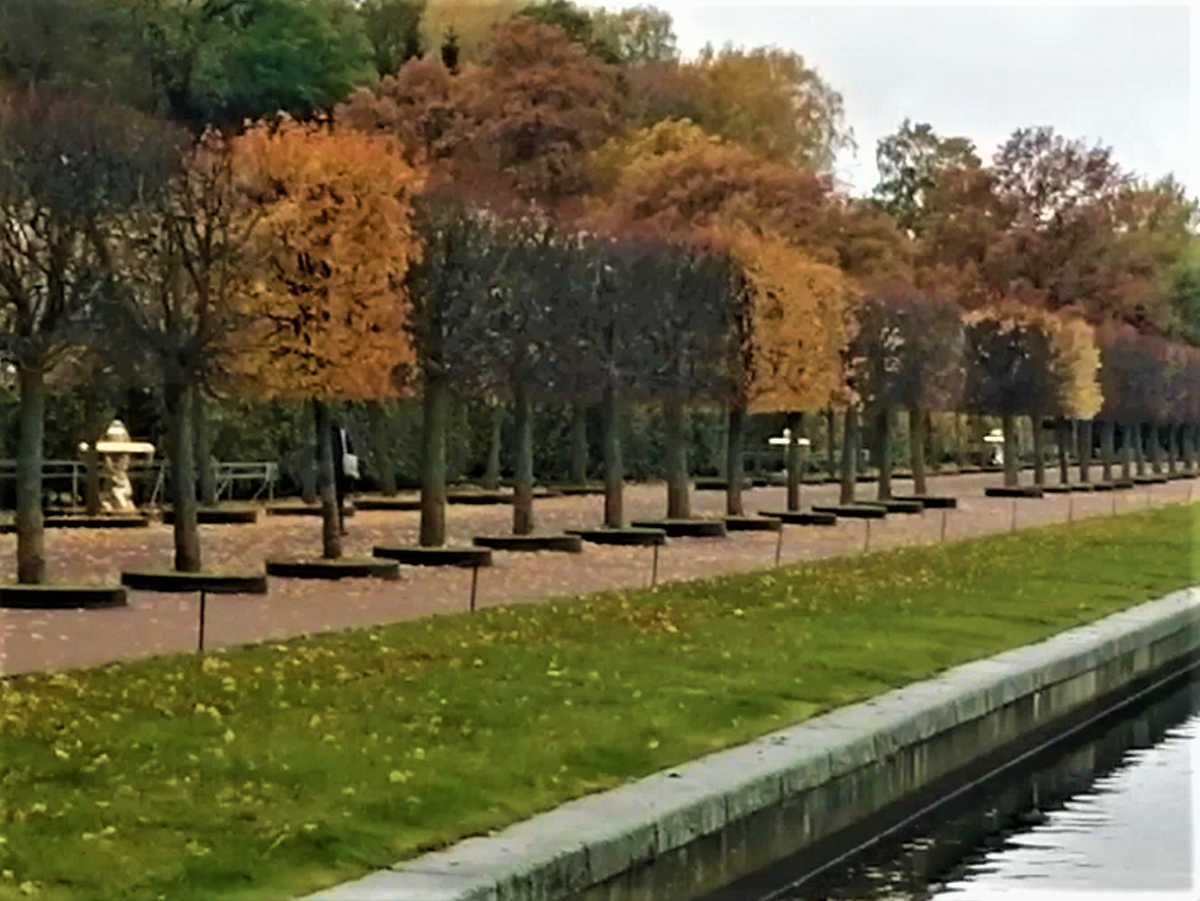 Аллея сада Бахуса с фонтанами-тритонами.