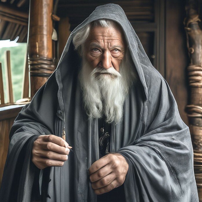 Старый колдун Ридген, приблизительный образ (нейросеть)