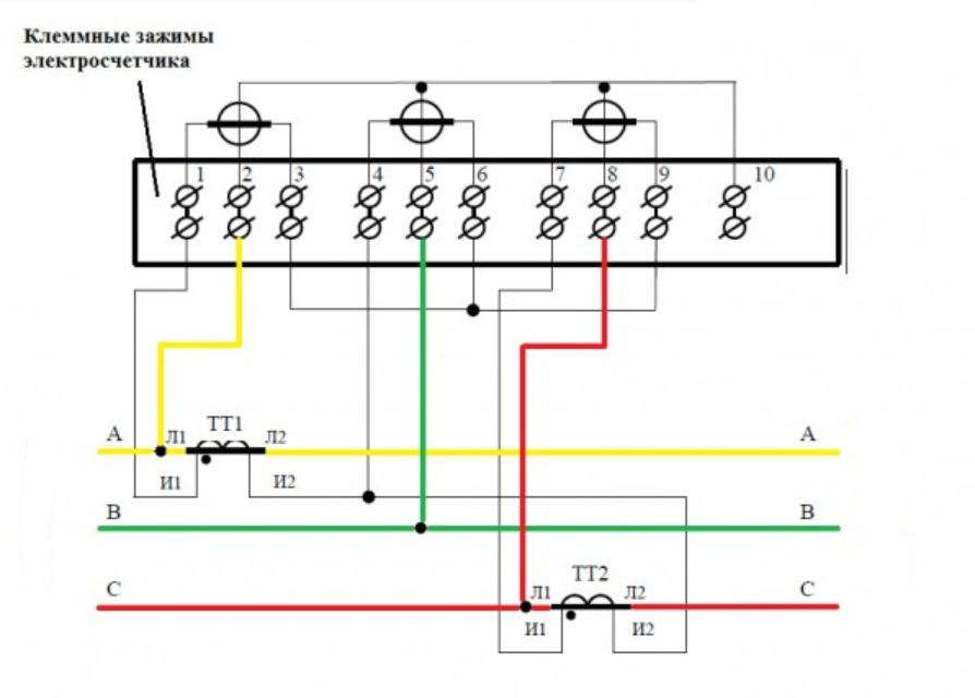 Схема подключения трехфазного счетчика с трансформаторами тока