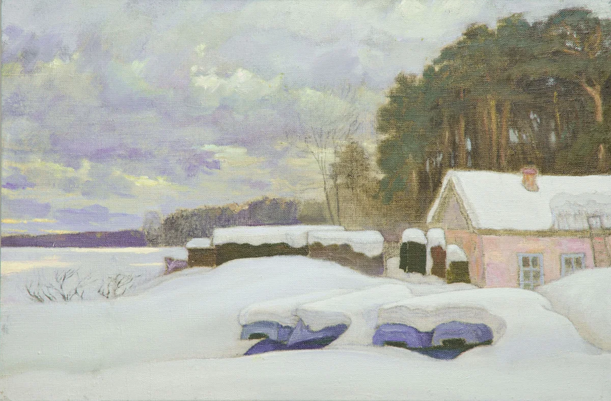 Водная станция фабрики Уралобувь на картине Г.А. Петухова "Весна на Шарташе". Без даты.