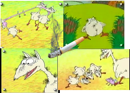 кадры из мультика про бутявку по книге "Пуськи бятые" и окурок-герой другой сказки