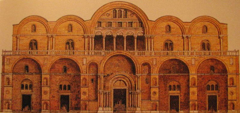  Реконструкция первоначального фасада собора. Источник: wikipedia.org