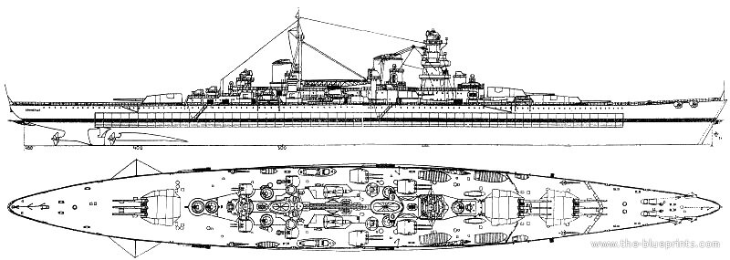 Fig. 1. 1939 Russian battlecruiser «Kronshtadt» (41.540 t., 35 kn. 3x3 305 mm., 4x2 152 mm, 4x2 100 mm 28х37 mm., belt 230 mm., deck 120 mm.) construction drawing.
